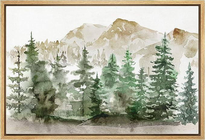 wall26 Framed Canvas Print Wall Art Woodland Nursery Decor Watercolor Mountain Forest Landscape N... | Amazon (US)