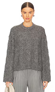 L'Academie Adria Cable Sweater in Charcoal Grey from Revolve.com | Revolve Clothing (Global)