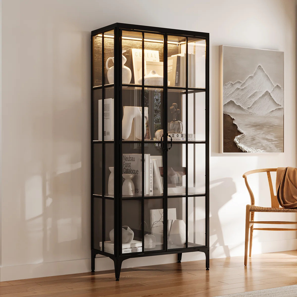 71'' H X 31.5'' W 4-Tier Bookcase With Glass Doors And Light | Wayfair North America
