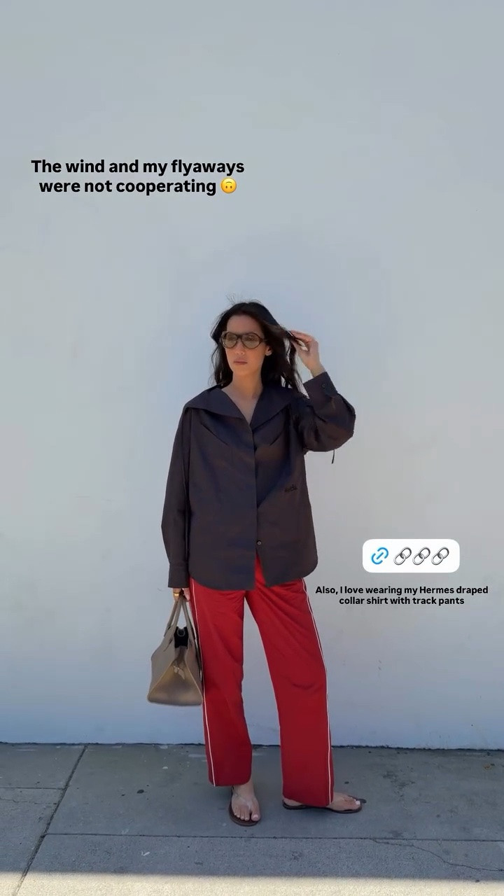 Today’s ootd — draped Hermes shirt with red track pants!

#LTKootd #LTKgrwm #LTKdayinmylife