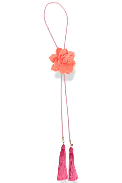 Lotus Coral Flower Fuchsia Tassel Bubblegum Pink Bolo Necklace | The Willow Tree