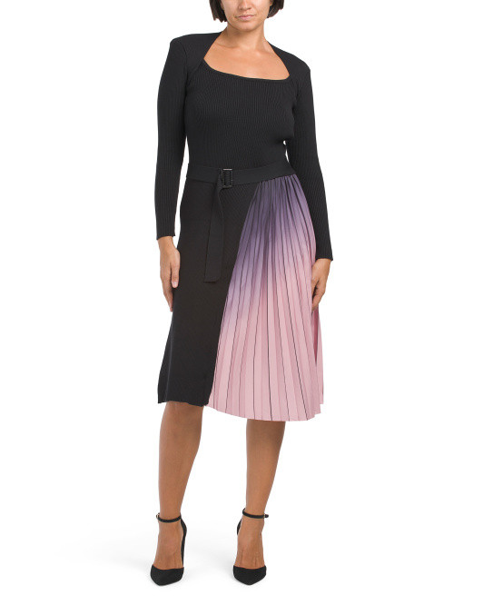 Pleat Skirt Square Neck Sweater Dress | TJ Maxx