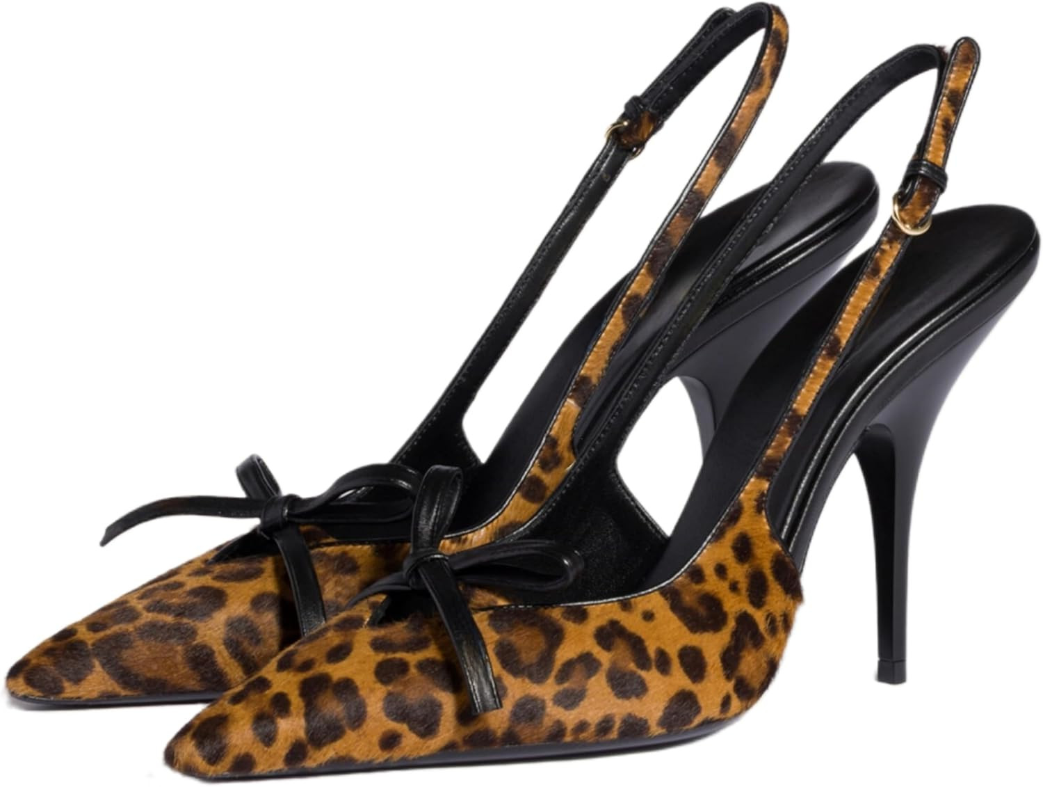 Sexy Slingback High Heels for Women Leopard Cheetah Black Pointed Toe Metal Buckle Stiletto Pumps with Bow Fashion Adjustable Strap Dress Shoes Party Wedding Prom Pumps | Amazon (US)