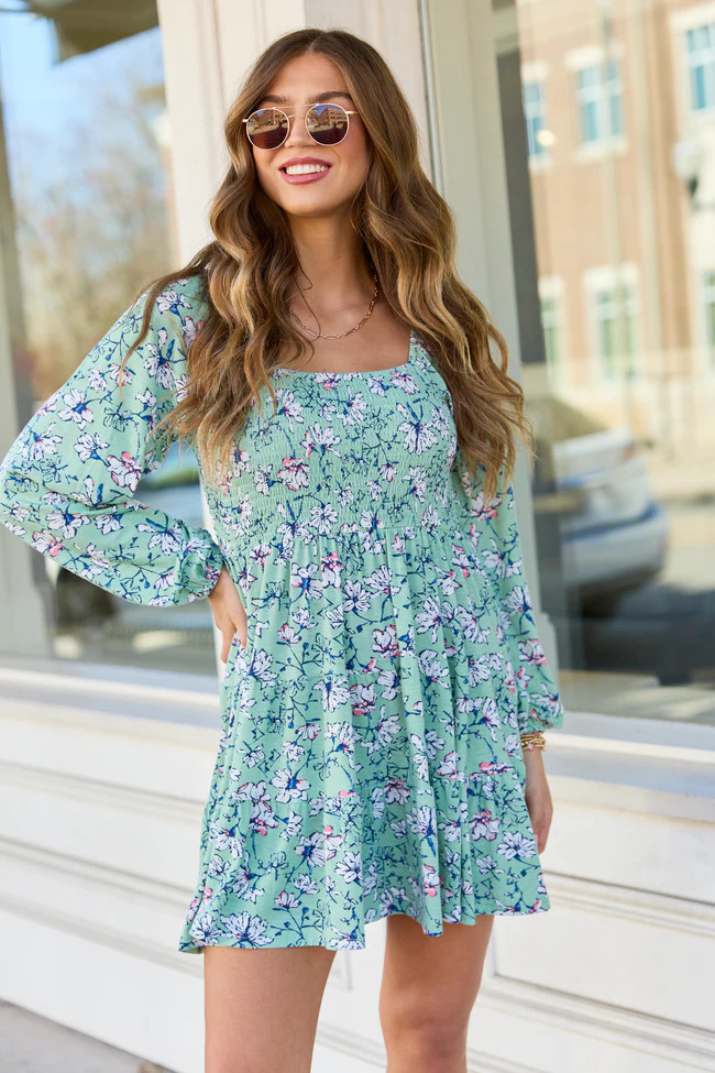 Gloria Green Floral Dress | Pink Lily