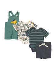 Newborn Boys 4pc Mix And Match Dinosaur Overall Short Set | TJ Maxx