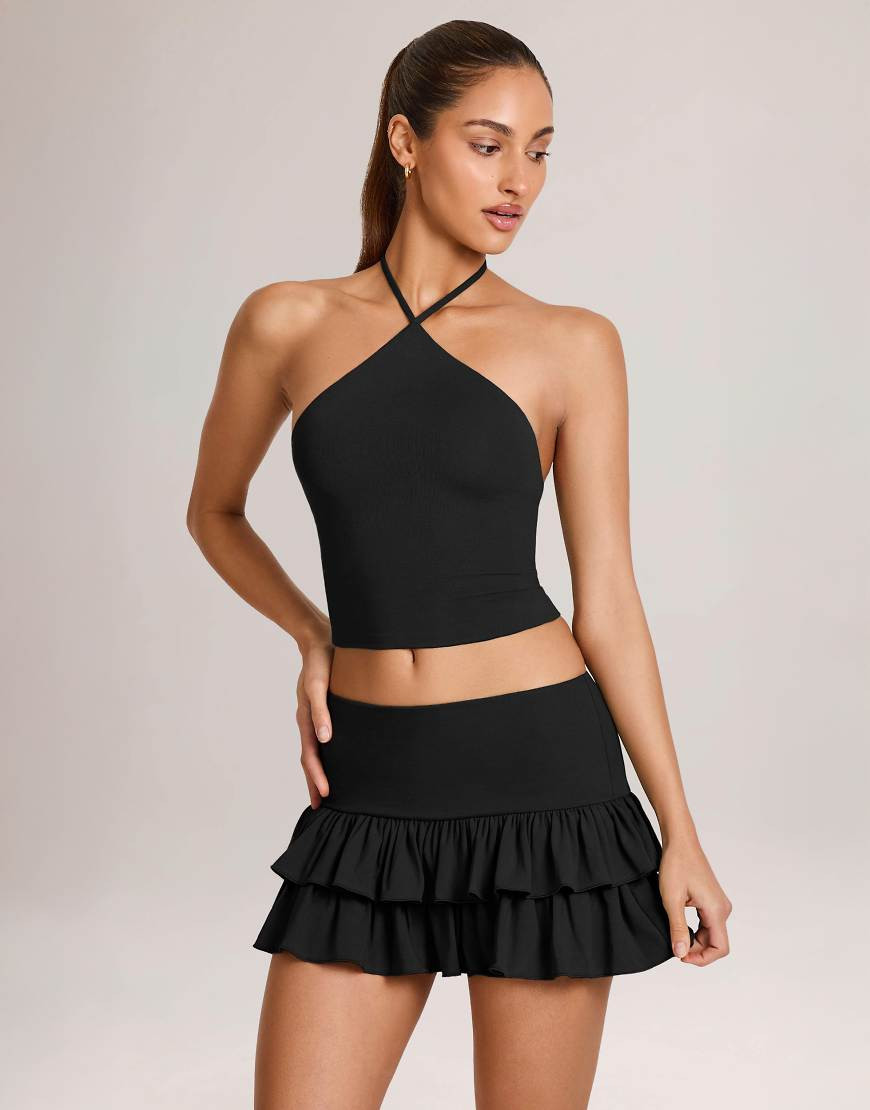 Oh Polly jersey ruffle mini skirt in black | ASOS (Global)