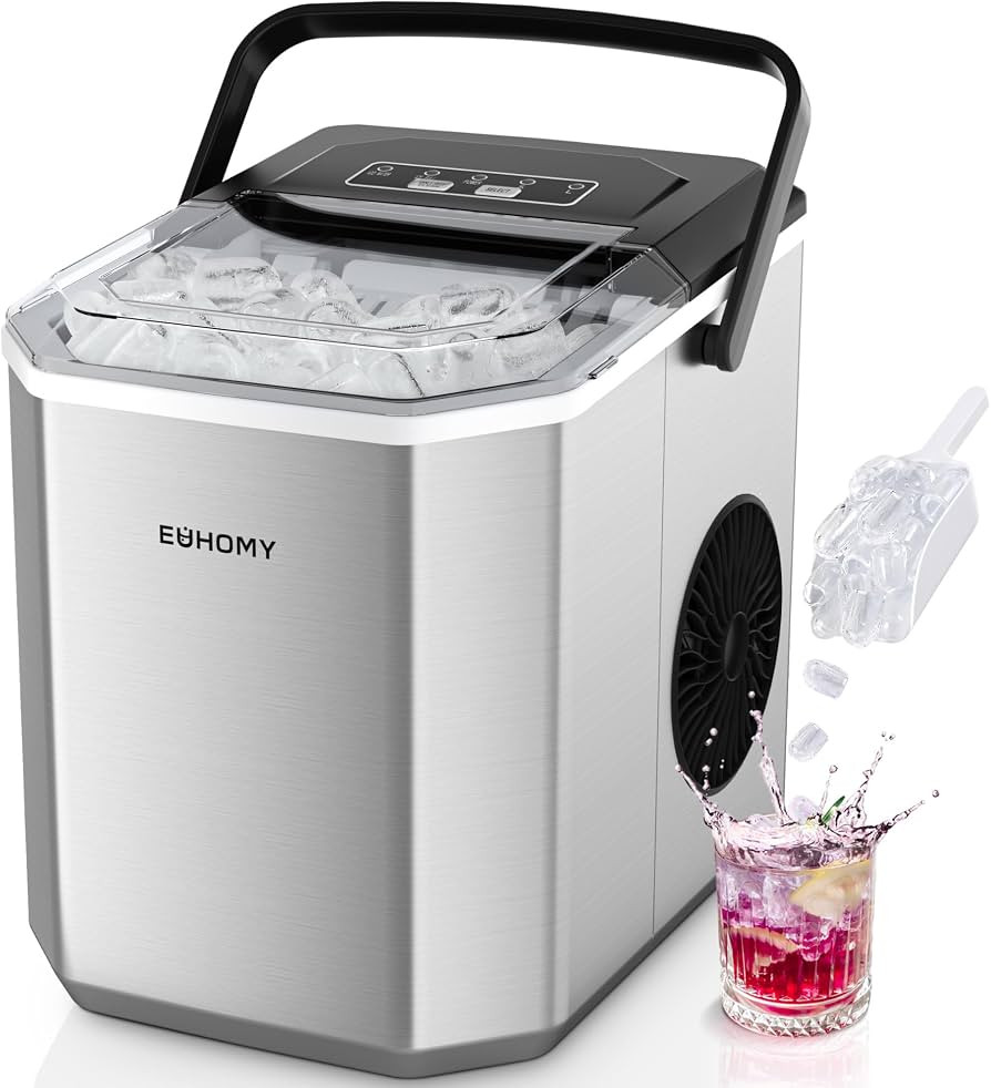 EUHOMY Ice Maker, 9 Cube in 6 Min, Bullet Ice maker, 2 Size Cube, Countertop Ice Machine, 12kg/Da... | Amazon (UK)
