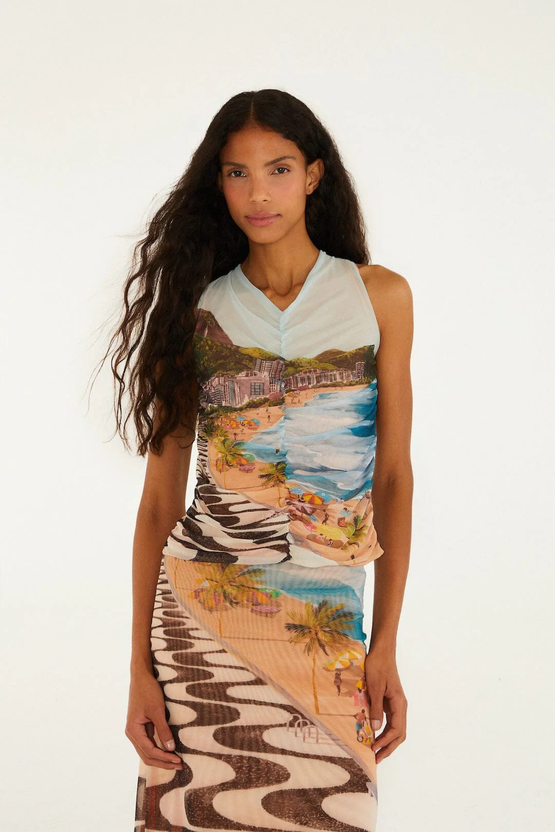 Multicolor Copacabana Beach Sleeveless Blouse, COPACABANA BEACH MULTICOLOR / XS | FarmRio (US)