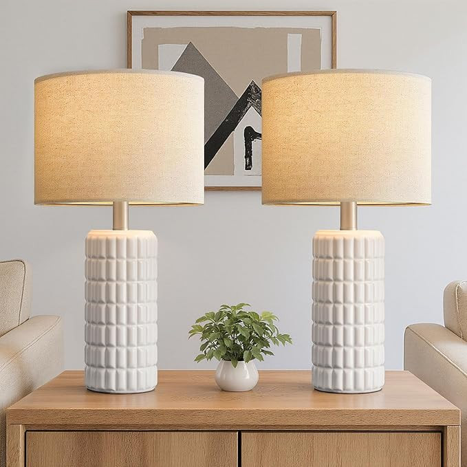 23" Modern Ceramic Table Lamps Set of 2 - Table Lamps for Living Room, Farmhouse Bedside Night St... | Amazon (US)