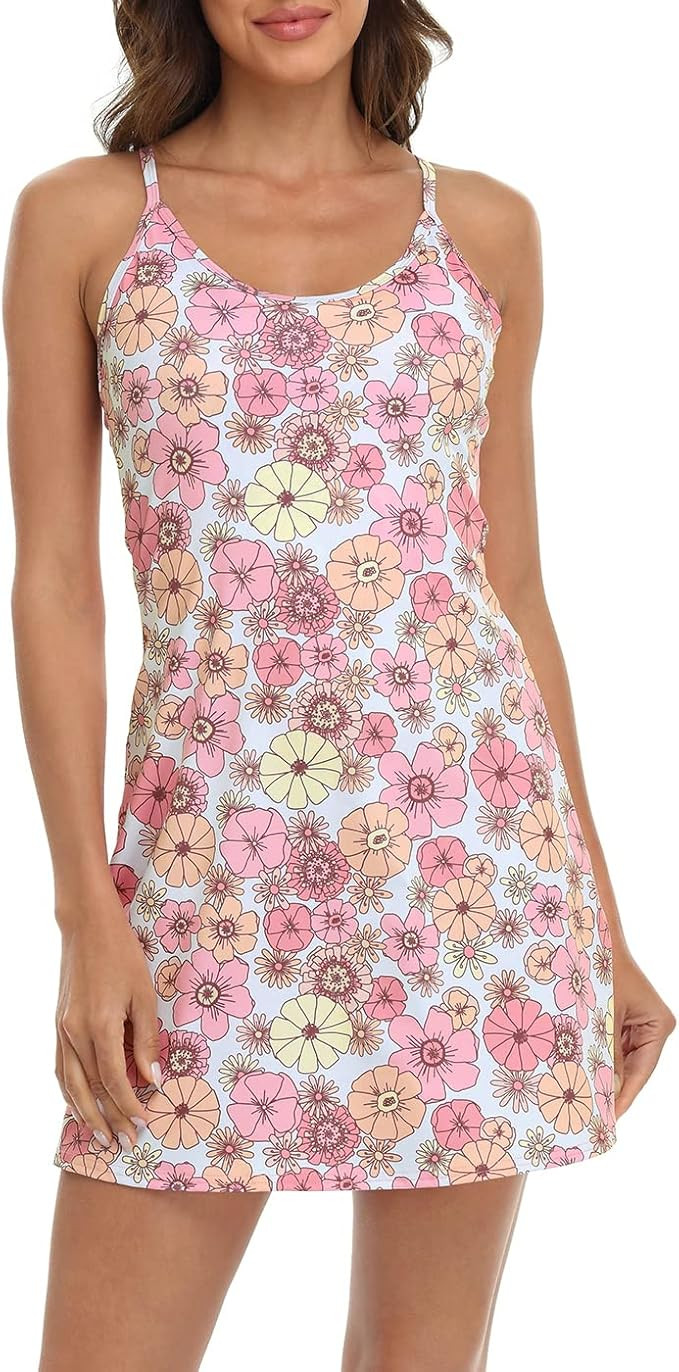 HDE Womens Exercise Workout Dress with Built-in Shorts Sleeveless Athletic Dresses for Golf Tenni... | Amazon (US)