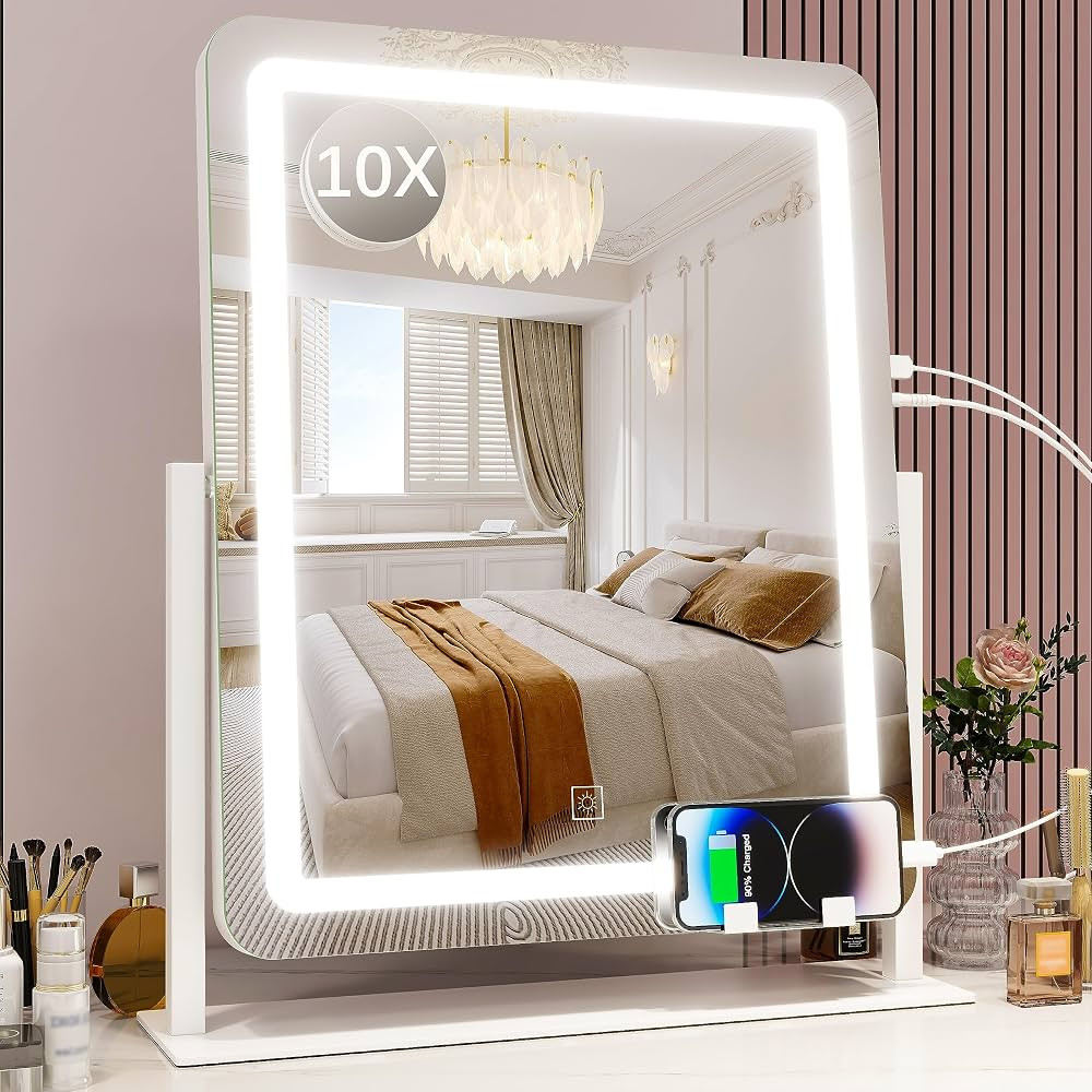 Vanity Mirror with Lights, 22"x18" LED Makeup Mirror, Large Lighted Mirror with Smart Touch 3 Col... | Amazon (US)