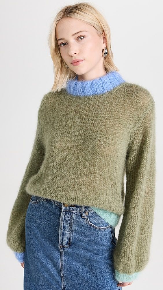 Rose Carmine Highneck Colorblock Tricolor Mohair Sweater | Shopbop | Shopbop