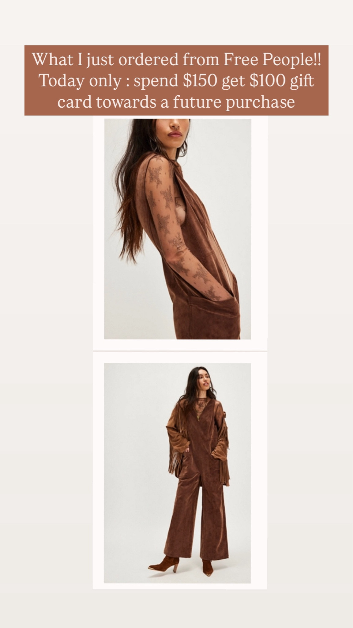 Free people sale!!! Spend $150 get $100 toward a future order. I love this jumpsuit and lace long sleeve. 

#LTKSaleAlert #LTKFindsUnder100 #LTKFindsUnder50