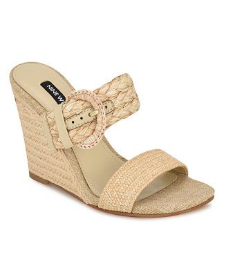 Nine West Women's Novalie Slip-On Square Toe Wedge Sandals - Macy's | Macy's