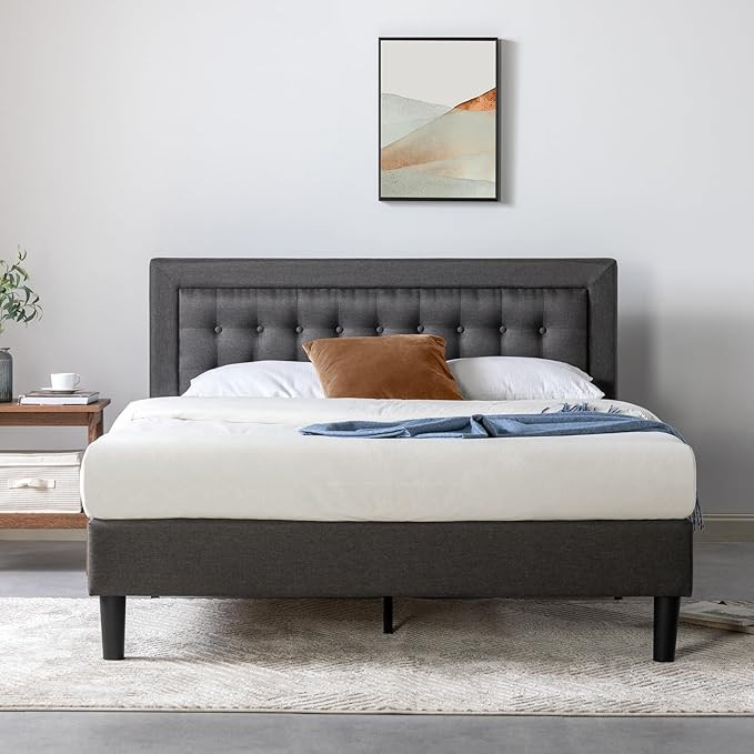 ZINUS Dachelle Upholstered Platform Bed Frame, Mattress Foundation, Wood Slat Support, No Box Spr... | Amazon (US)