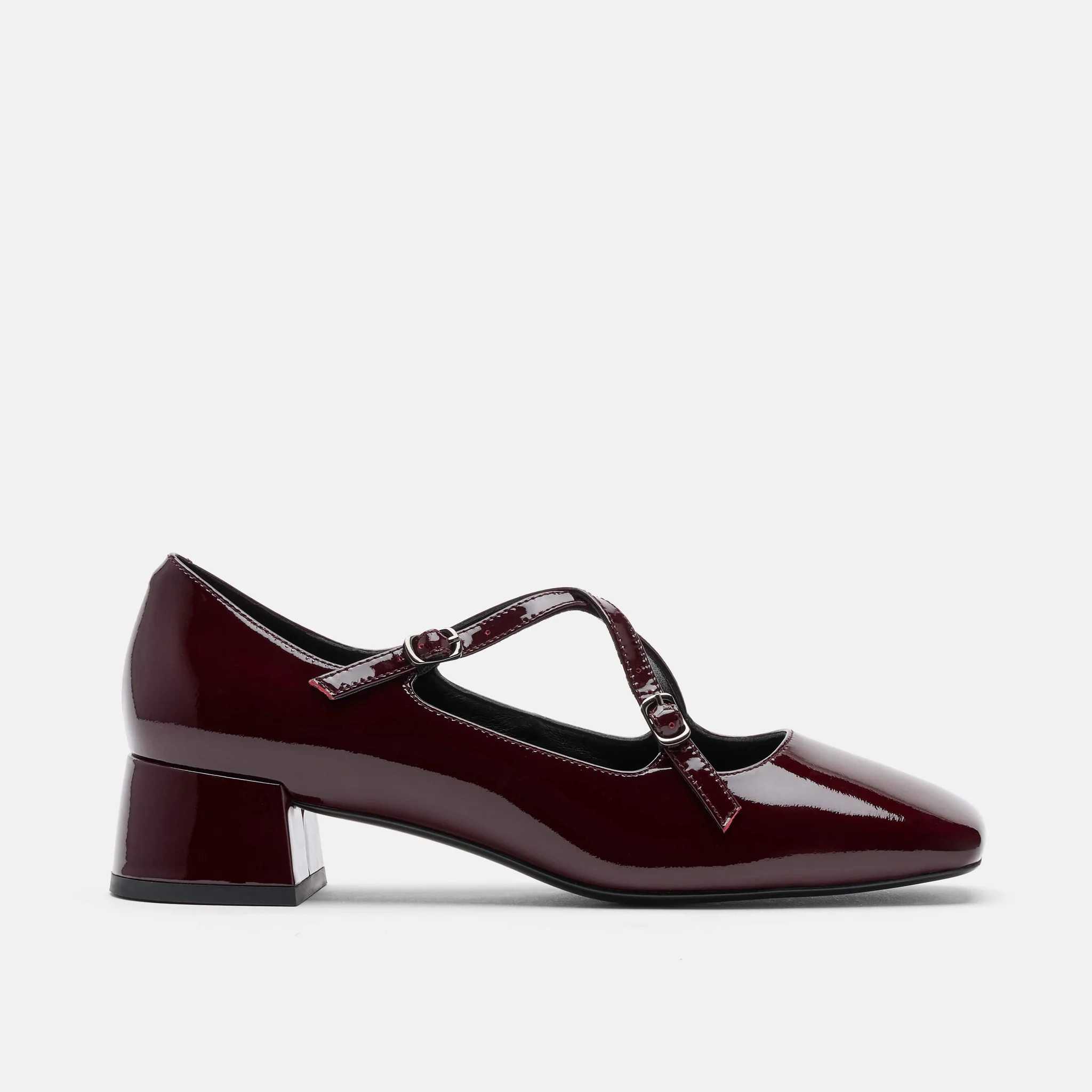 Ruby Burgundy Patent Leather Mary Jane Block Heels | Marc Nolan