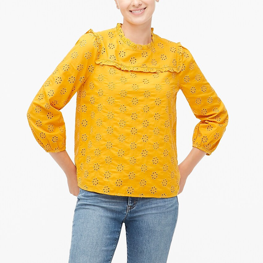 Ruffleneck eyelet-yoke top | J.Crew Factory