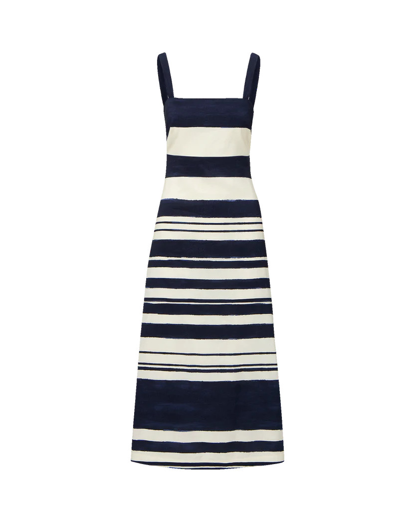 Ella Striped Linen Midi Dress in Navy & Dove Stripes | Veronica Beard | Veronica Beard