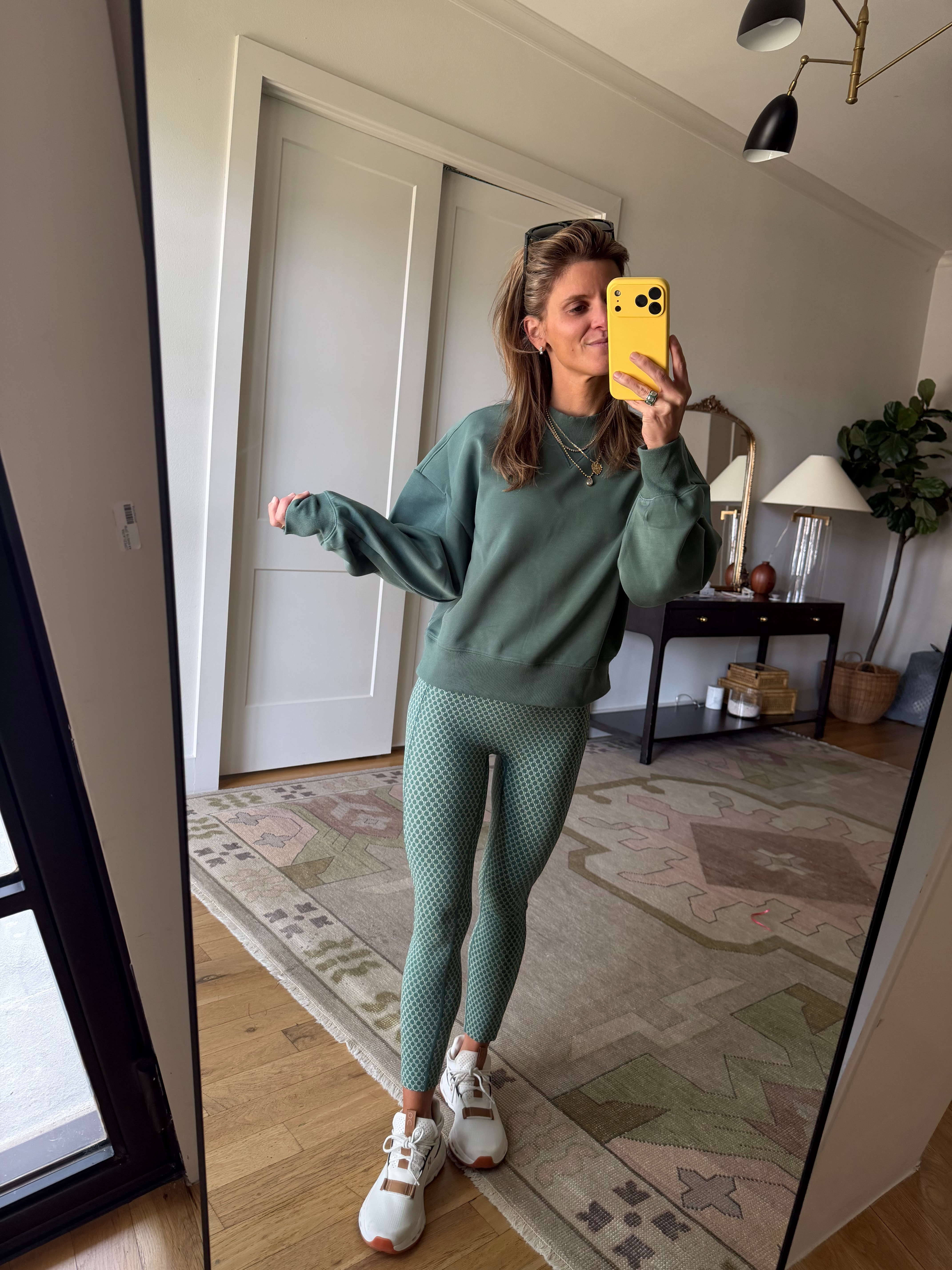 Target green pattern athleisure set! Wearing XS in set and S in pullover.  

 