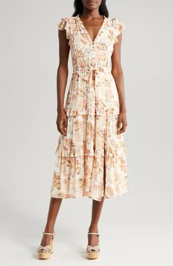 Rozlyn Floral Tiered Silk Midi Dress | Nordstrom