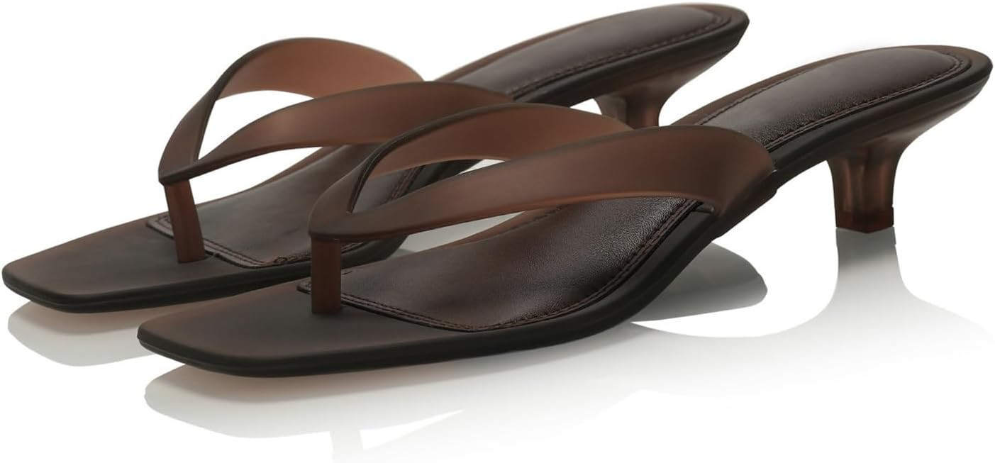 Jelly Kitten Heels Thong Sandals for Women Clear Frosted Square Open Toe Slip On Low Heeled Flip ... | Amazon (US)
