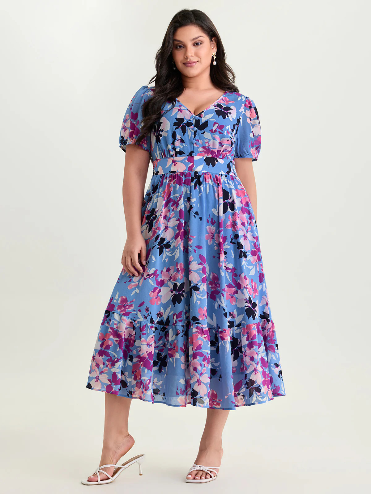 Island-Ready Floral Print V-Neckline Maxi Dress | Bloomchic