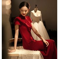 Red Chinese Wedding Qipao Dress, Tea Ceremony, Prom Gown | Etsy (US)