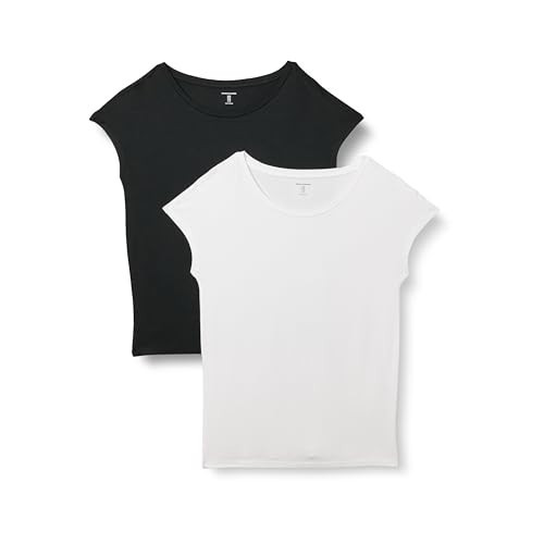 Amazon Essentials Women's Jersey Standard-Fit Short-Sleeve Boat-Neck T-Shirt, Pack of 2, Black/White, XX-Large | Amazon (US)