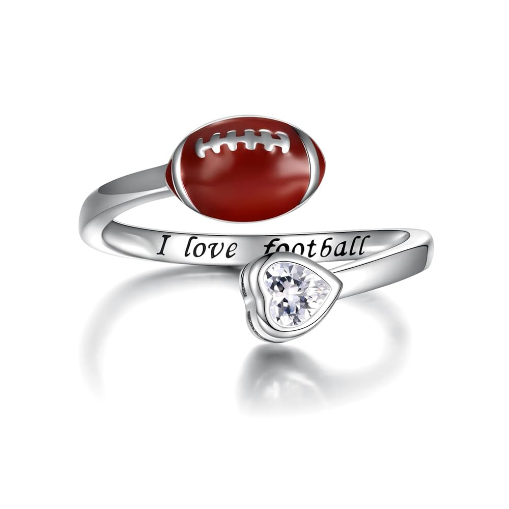 925 Sterling Silver Basketball Softball Baseball Football Tennis Racket Ring Adjustable Sports Je... | Amazon (US)