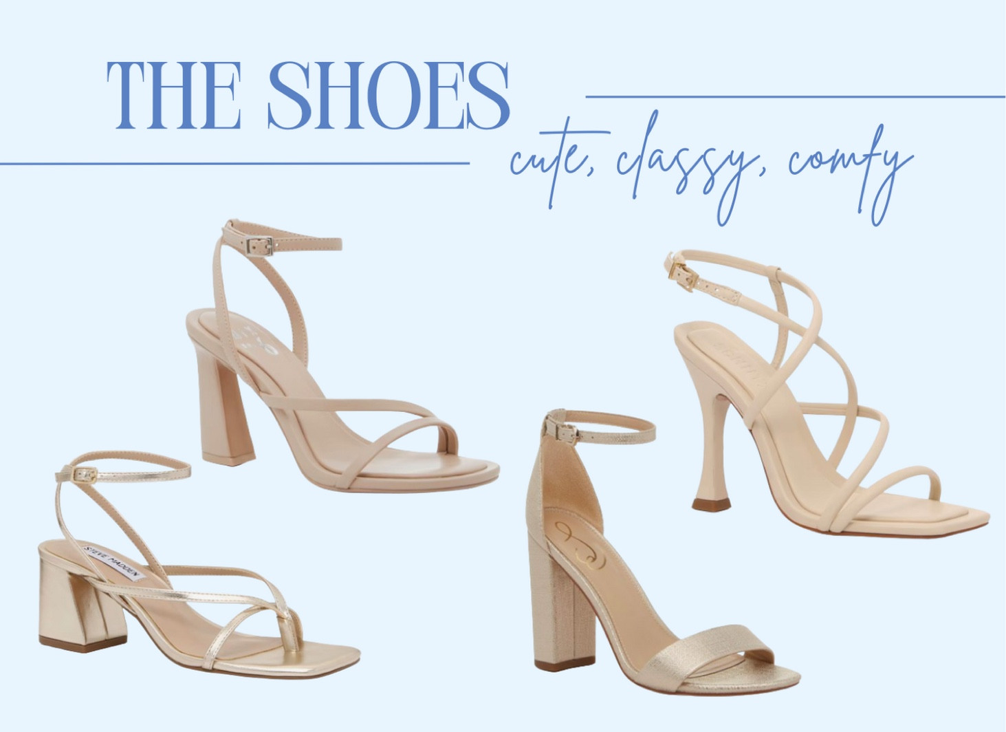 Bridesmaid shoe options 🤍 

The criteria? 
- Open toe & strappy 
- Nude, beige, or light gold 
- Any height, just not totally flat 

& most importantly they need to be easy and comfortable enough to walk, stand, and dance in! 

#LTKfindsunder100 #LTKwedding #LTKshoecrush