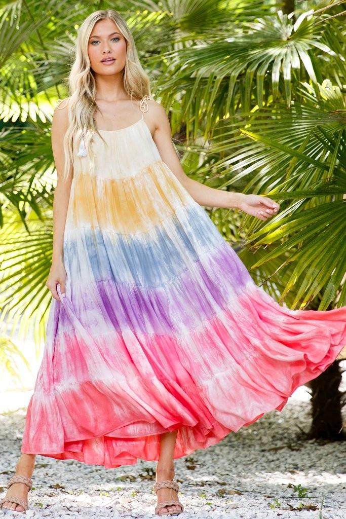 Dare To Dream Pink Multi Tie Dye Maxi Dress | Red Dress 