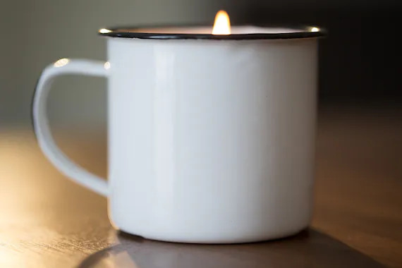 Enamel Mug Candle, Enamelware Mug Candle, Campfire Mug Candle, Soy candle with Wood Wick | Etsy (US)