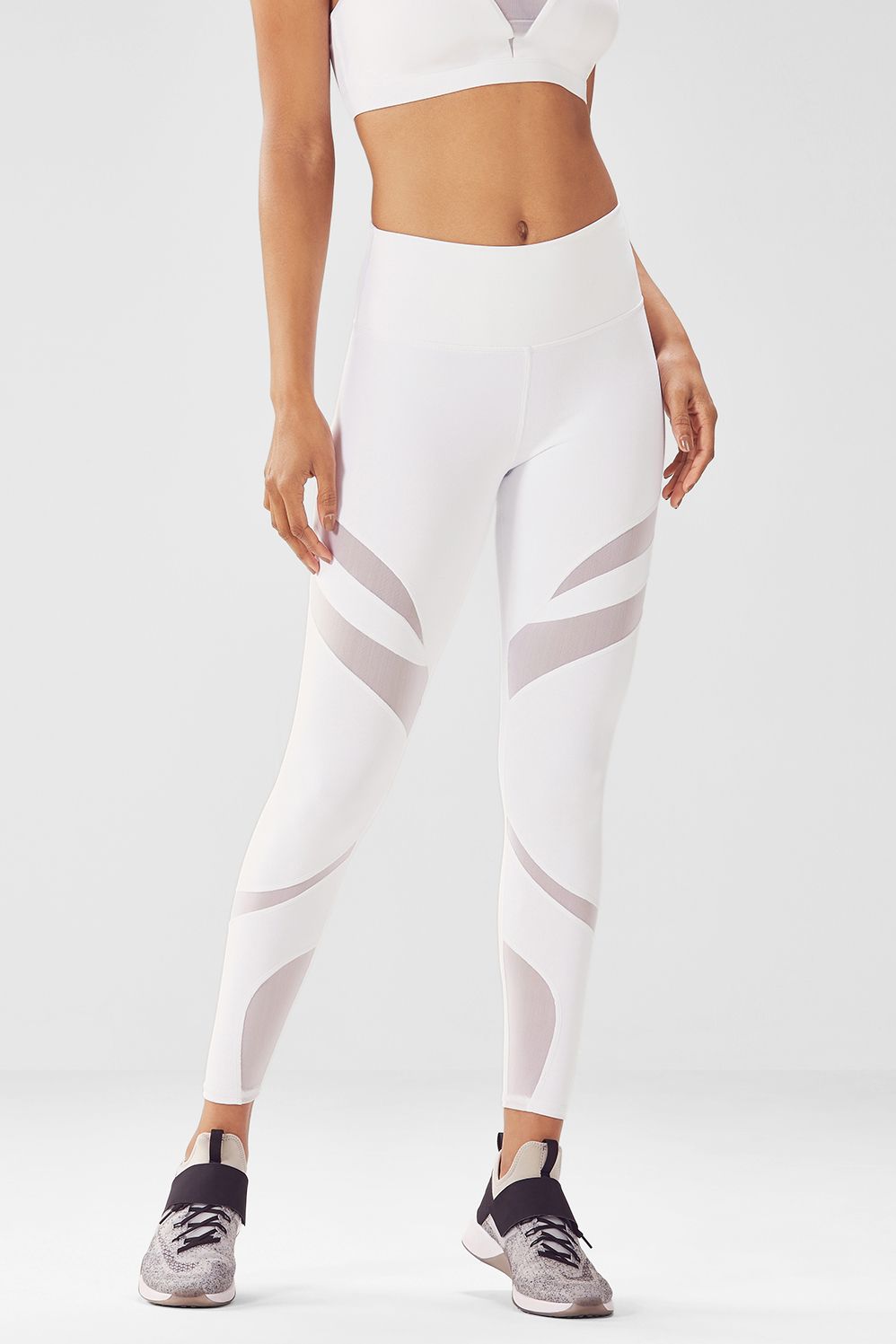 Fabletics Tight High-Waisted Mesh Powerhold® 7/8 Womens White Size S | Fabletics