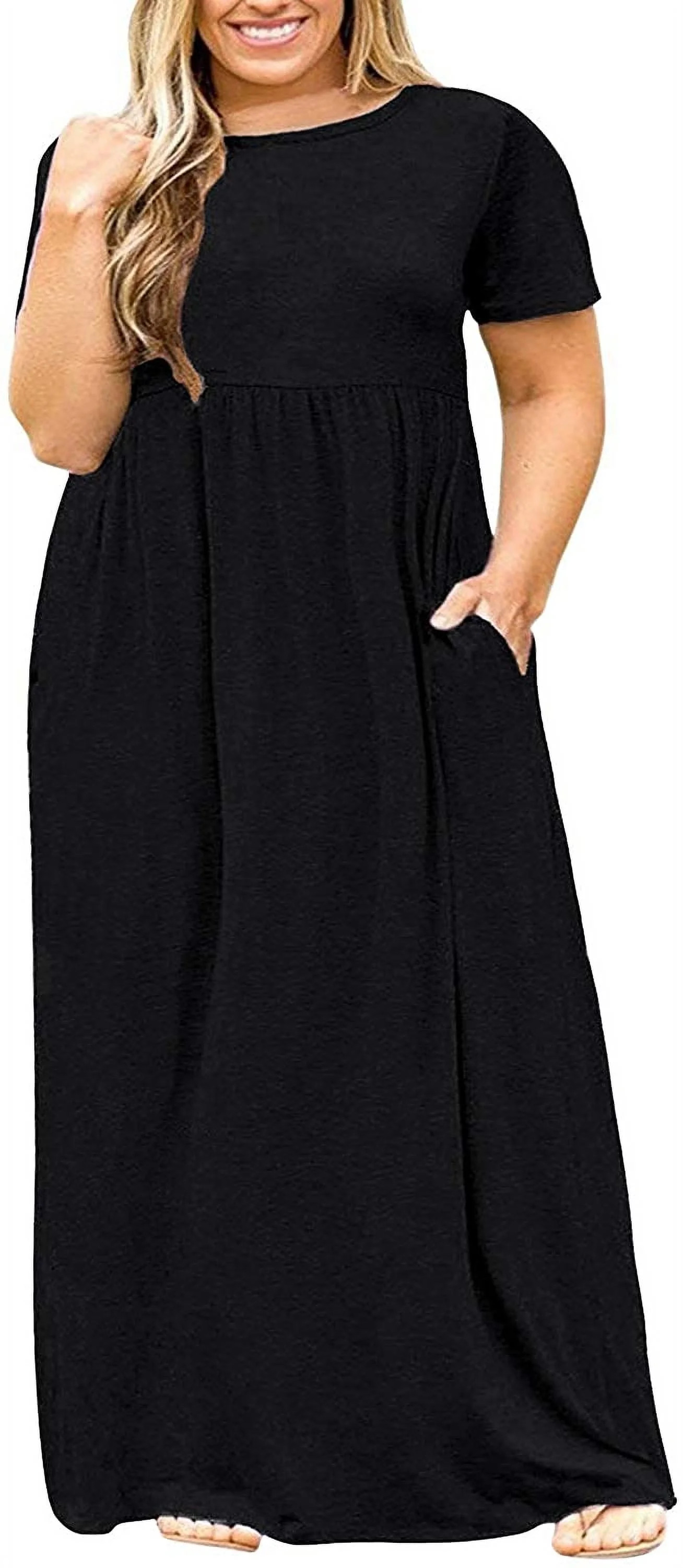 JuneFish Women's Summer Plus Size 2X to 6X Maxi Loose Dress with Pockets | Walmart (US)