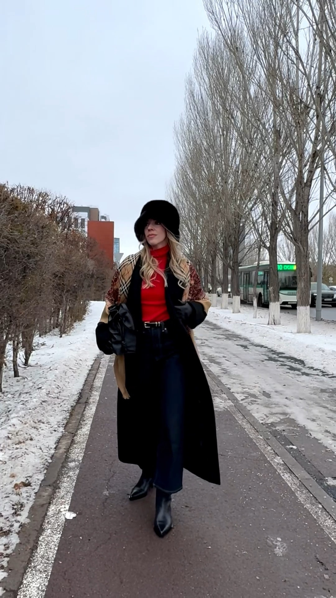 Holiday outfit, Christmas shopping look, fur hat, oversized black wool coat, vintage plaid Burberry scarf, red sweater, cropped wide leg jeans, black leather gloves 

#LTKHoliday #LTKSeasonal #LTKFindsUnder50