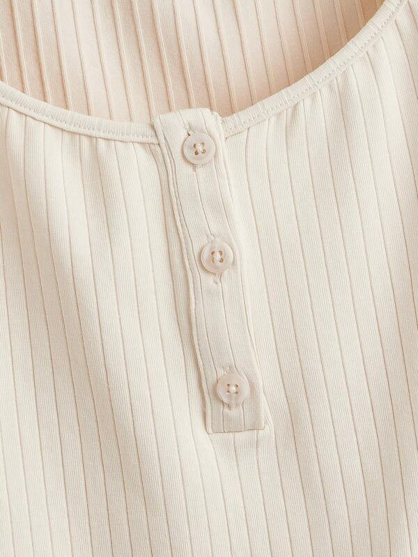 SHEIN BASICS Cotton Half Button Scoop Neck Tee | SHEIN