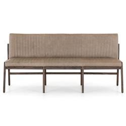 Ali Mid Century Grey Upholstered Leather Brown Wood Banquette Dining Bench | Kathy Kuo Home