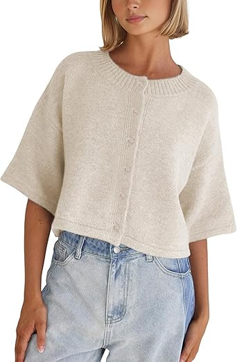 Springrain Cardigan Sweaters for Women Lightweight Knit Cropped Cardigan Button Up Solid Knitwear | Amazon (US)