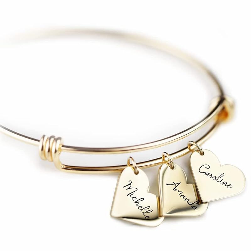 MignonandMignon Personalized Heart Bracelets for Women Handmade Custom Engraved Name Bangle - ABR... | Amazon (US)