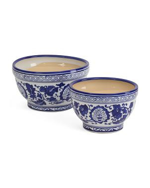 2pc 9in 11in Chinoiserie Ceramic Bowl Planters | TJ Maxx