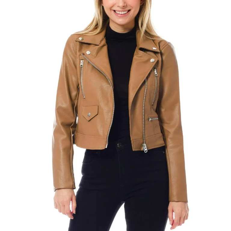 MixMatchy Women's Faux Leather Long Sleeve Zipper Closure Moto Biker Short Jacket, Walmart XMAS .... | Walmart (US)