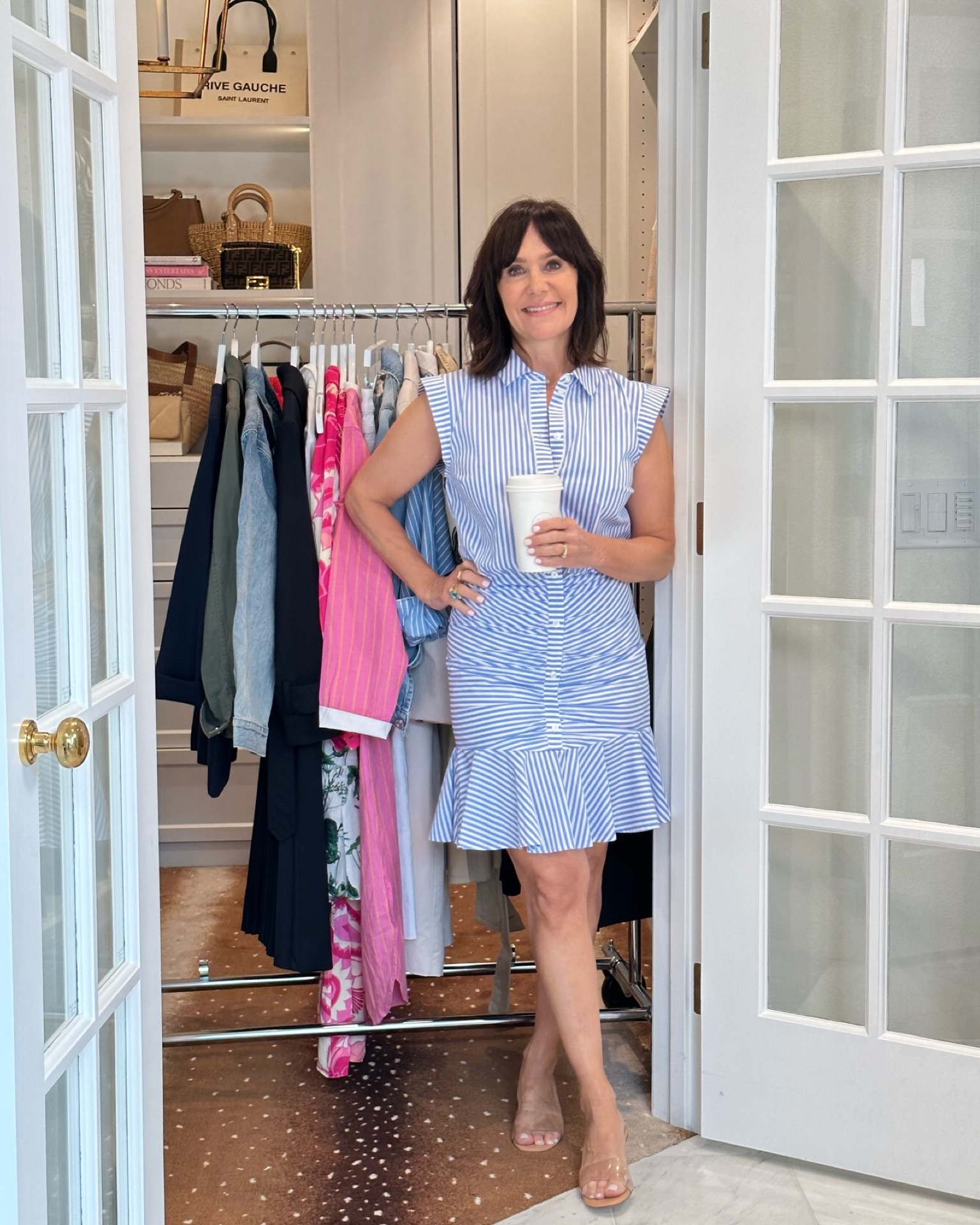 This super cute Veronica Beard dress is so flattering, great for any occasion and ON SALE! Wearing 4, runs TTS and a little slim across the booty ;) 
And these Larroude clear strap sandals are back in stock! Get them before they sell out again!

#LTKstyletip #LTKFind #LTKsalealert