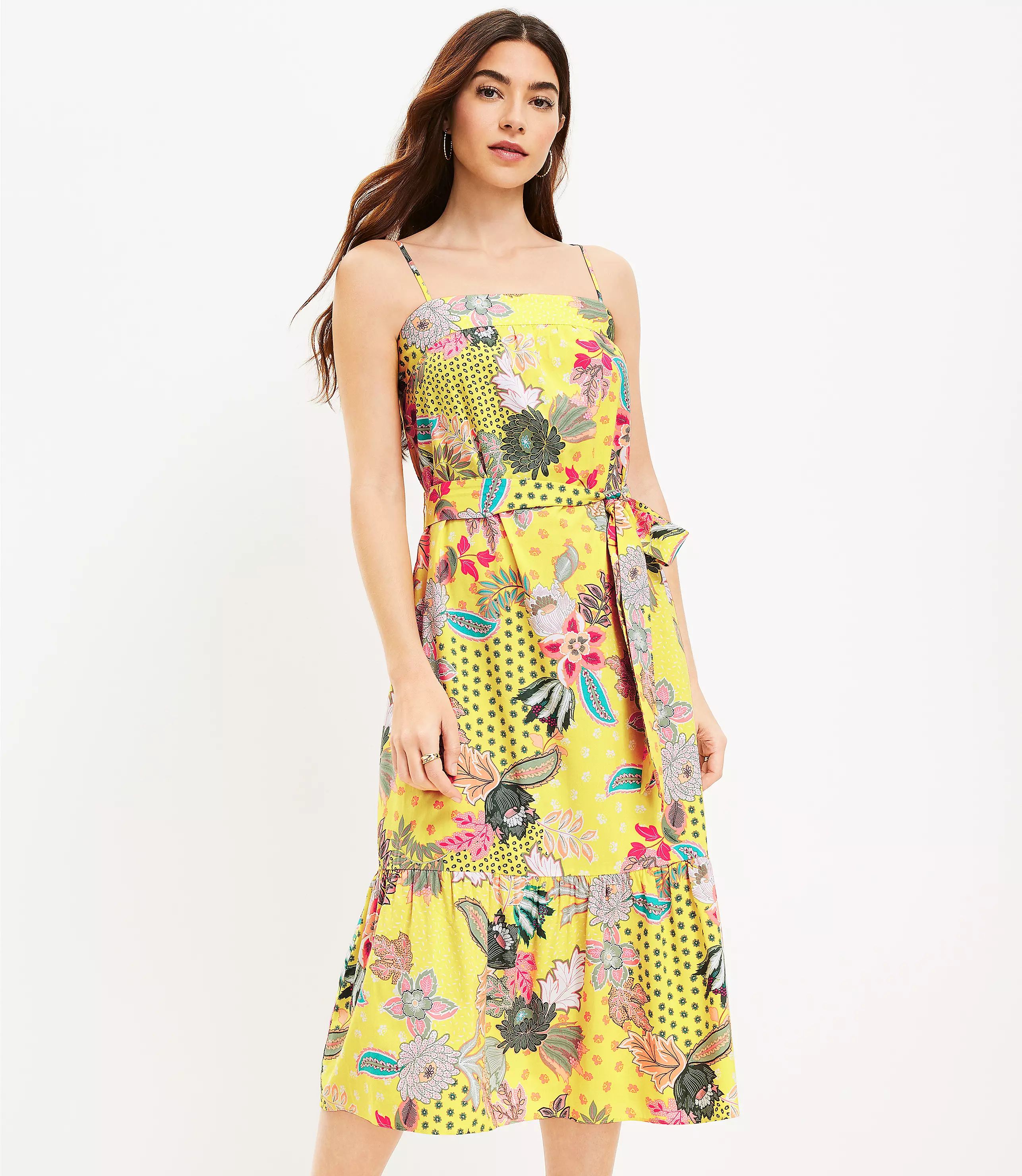 Floral Strappy Flounce Midi Dress | LOFT