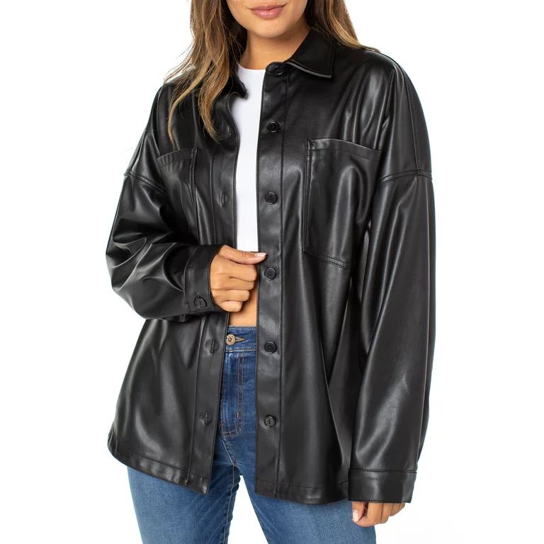 Celebrity Pink Women's Pleather Shacket | Walmart (US)