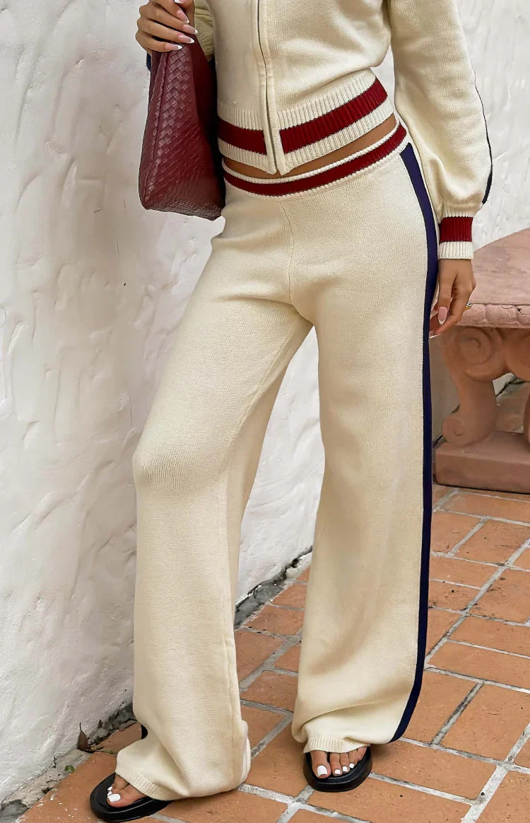 Luna Cream Knit Jacquard Track Pants | Beginning Boutique | Beginning Boutique (US)