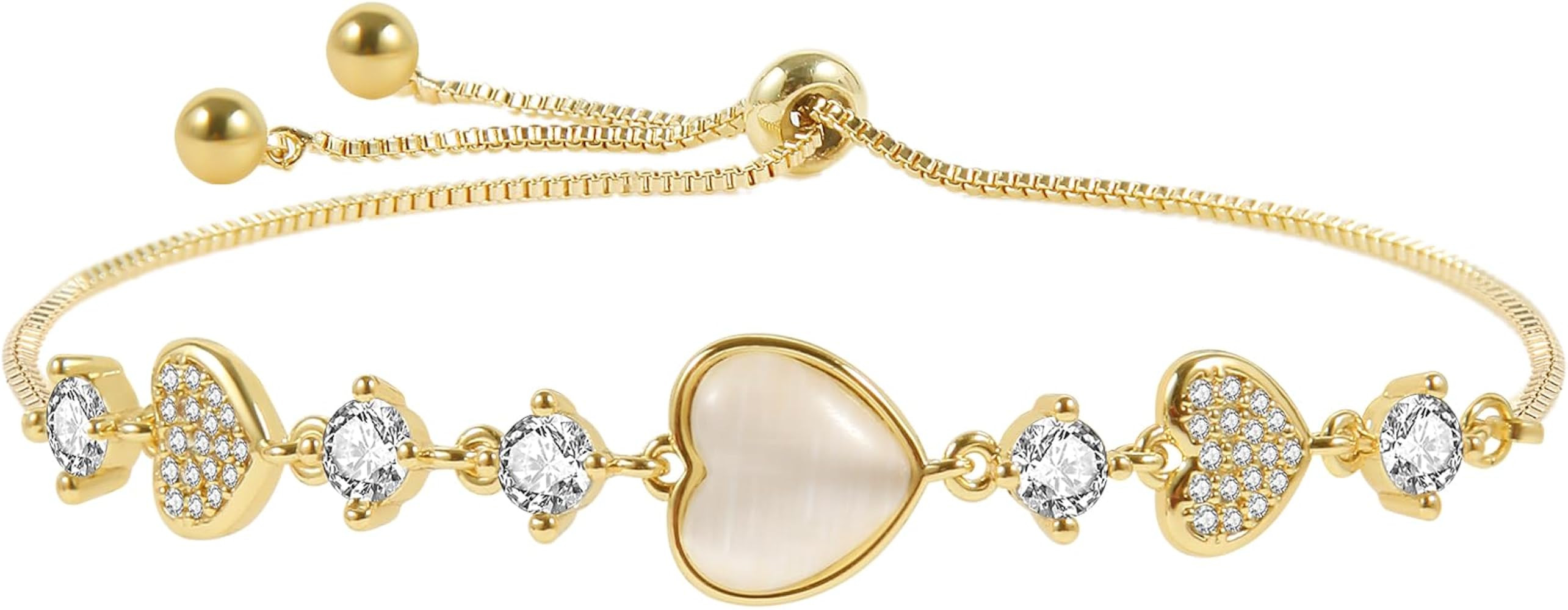Dainty Adjustable 14K Gold Plated Heart Link Chain Bracelet for Women | Amazon (US)