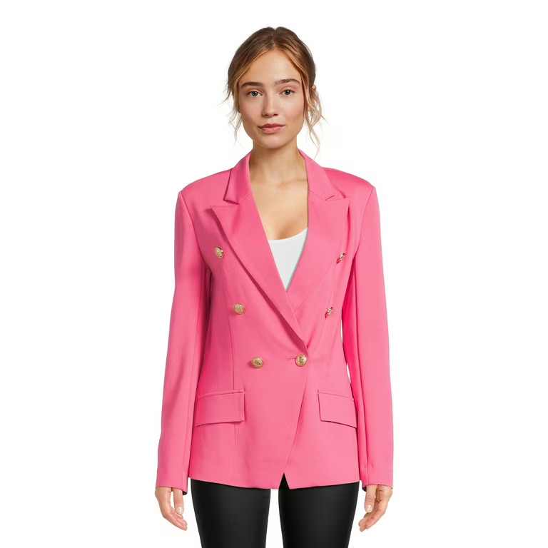 Attitude Unknown Women’s Metallic Button Ponte Knit Blazer | Walmart (US)