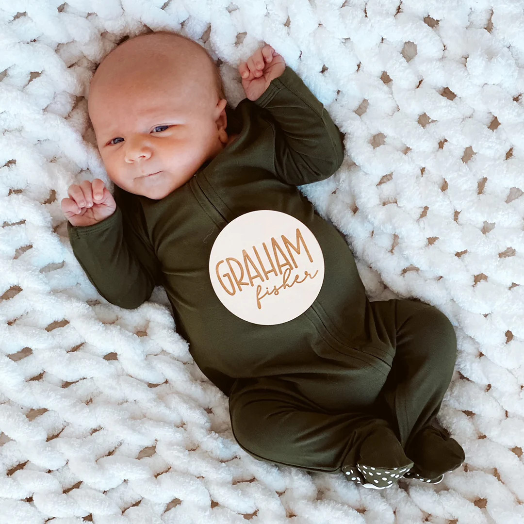 Solid Olive Bamboo Zipper Footie | Caden Lane