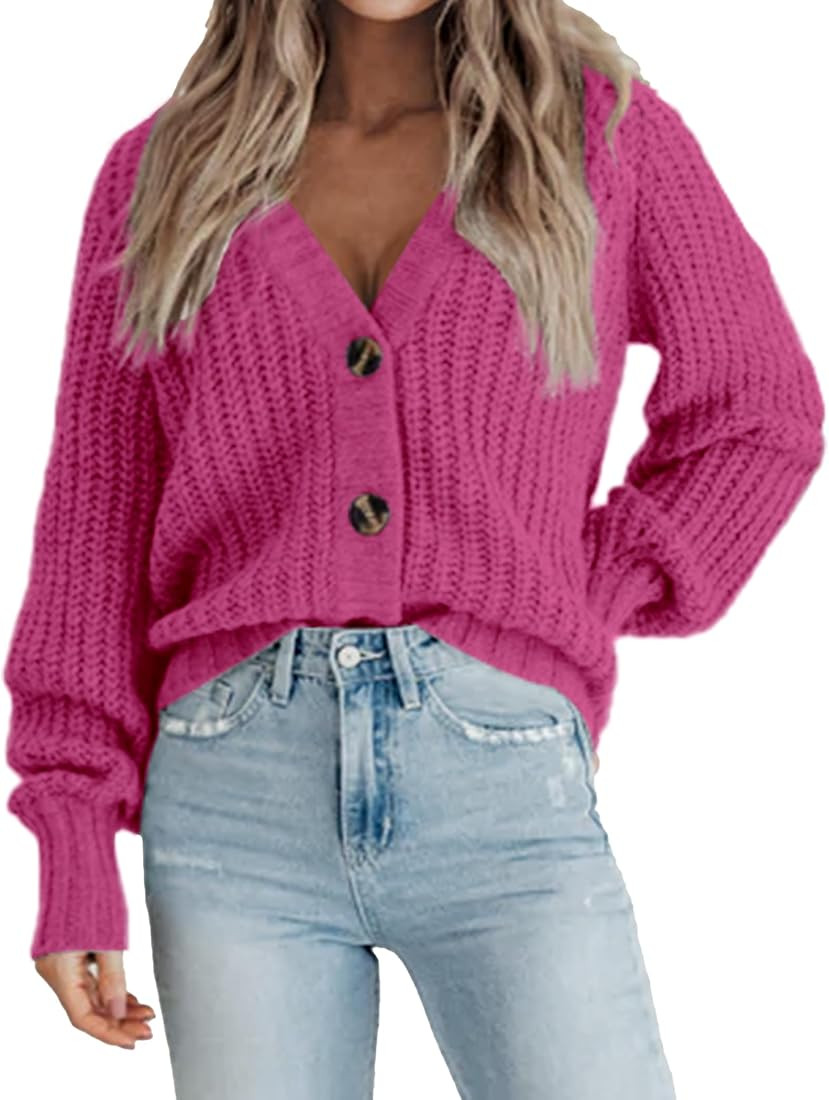 Zeagoo Women's 2024 Fall Chunky Knit Cardigans Open Front Long Sleeve V Neck Button Loose Cardiga... | Amazon (US)
