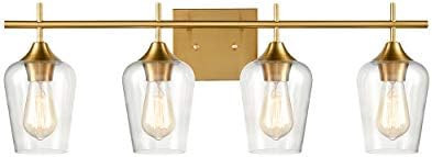 CLAXY Industrial 4-Light Vanity Lights Clear Glass Bath Wall Sconces | Amazon (US)